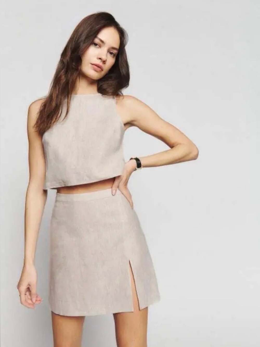 New Reformation Linen Top and Skirt in Oatmeal